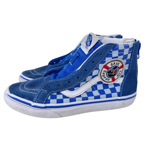 VANS SK8 HI X DISCOVERY Shark Week Skate Shoes Kids 3 Back Zip Save the Sharks - Picture 2 of 10